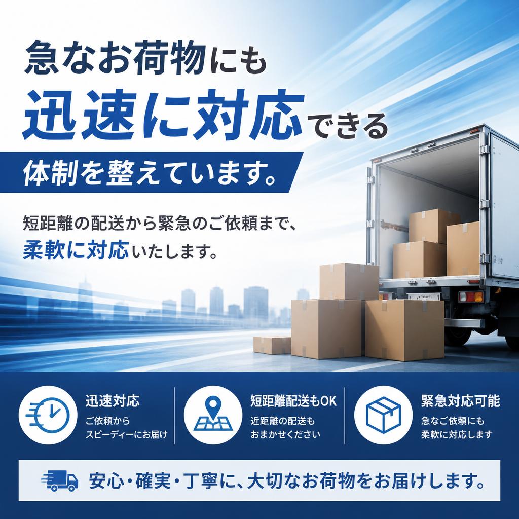 短距離輸送・緊急配送にも対応！