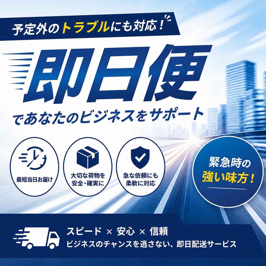 予定外のトラブルにも対応！即日便であなたのビジネスをサポート