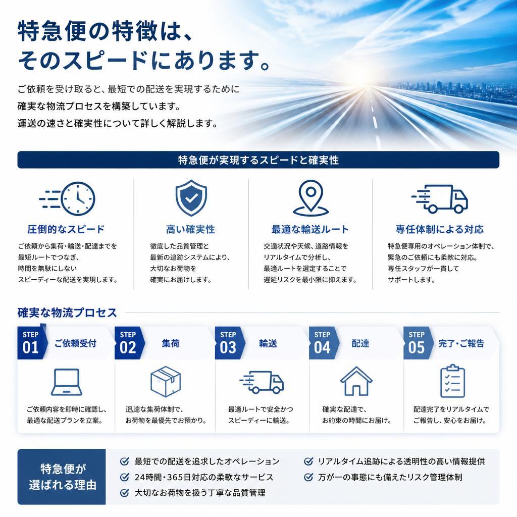 運送スピードを重視した安心の配送プロセス