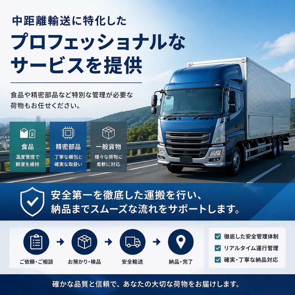 中距離輸送をお任せ！豊富な経験に基づく安定したサービス