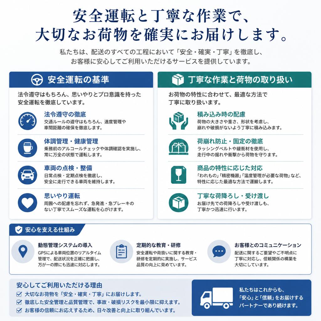 私たちのこだわり：安心・安全な配送