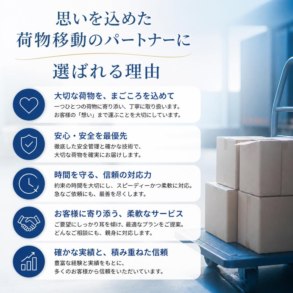 思いを込めた荷物移動のパートナーに選ばれる理由
