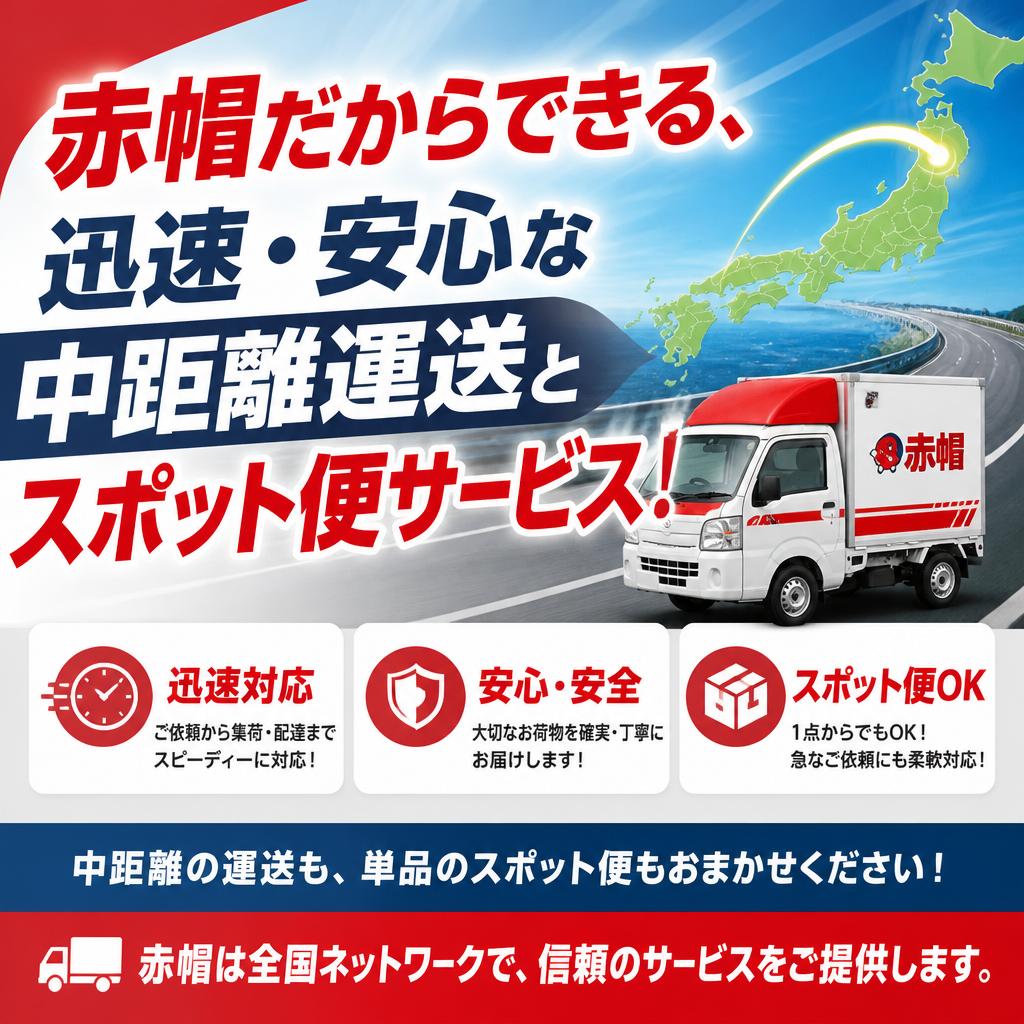 赤帽だからできる、迅速・安心な中距離運送とスポット便サービス！