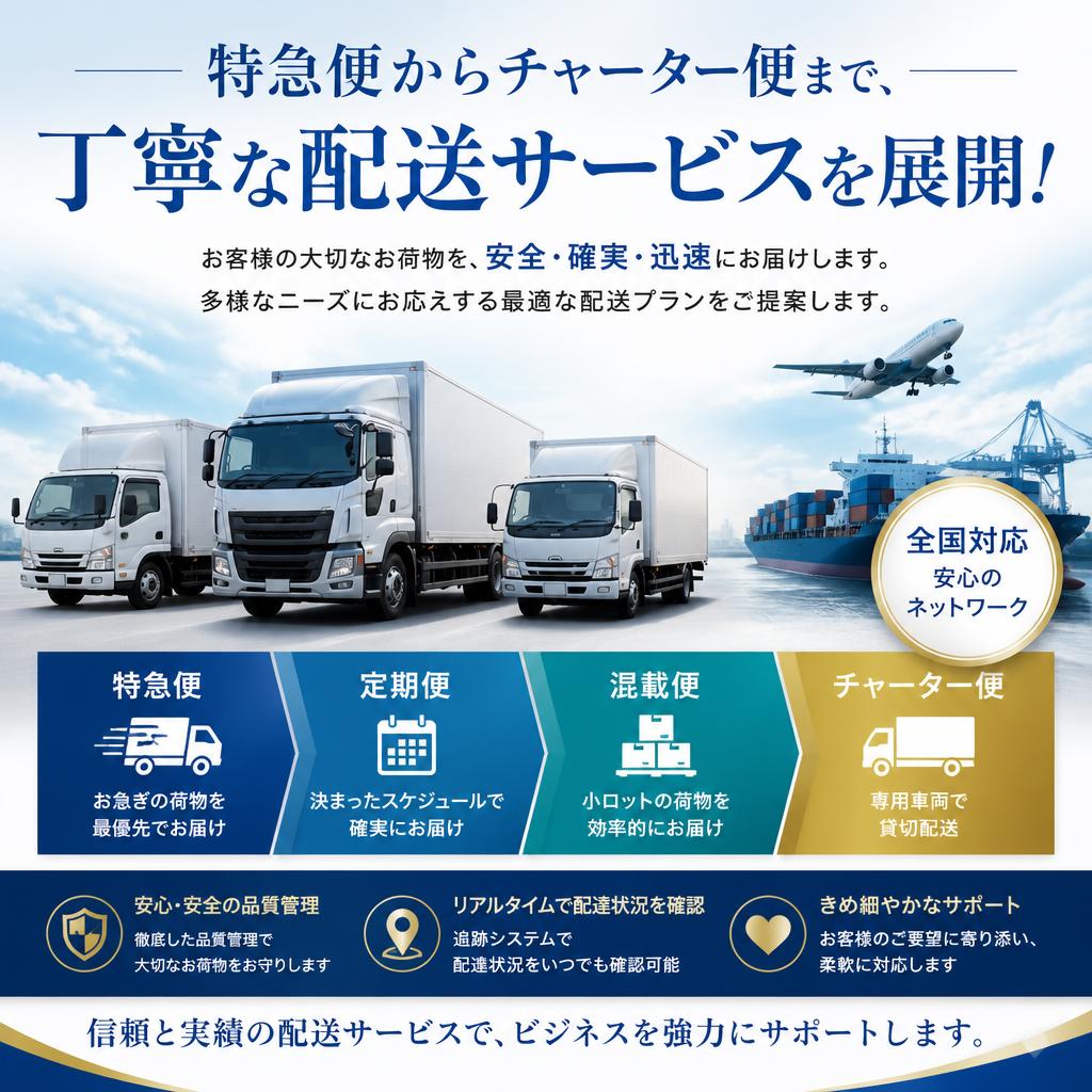 特急便からチャーター便まで、丁寧な配送サービスを展開！